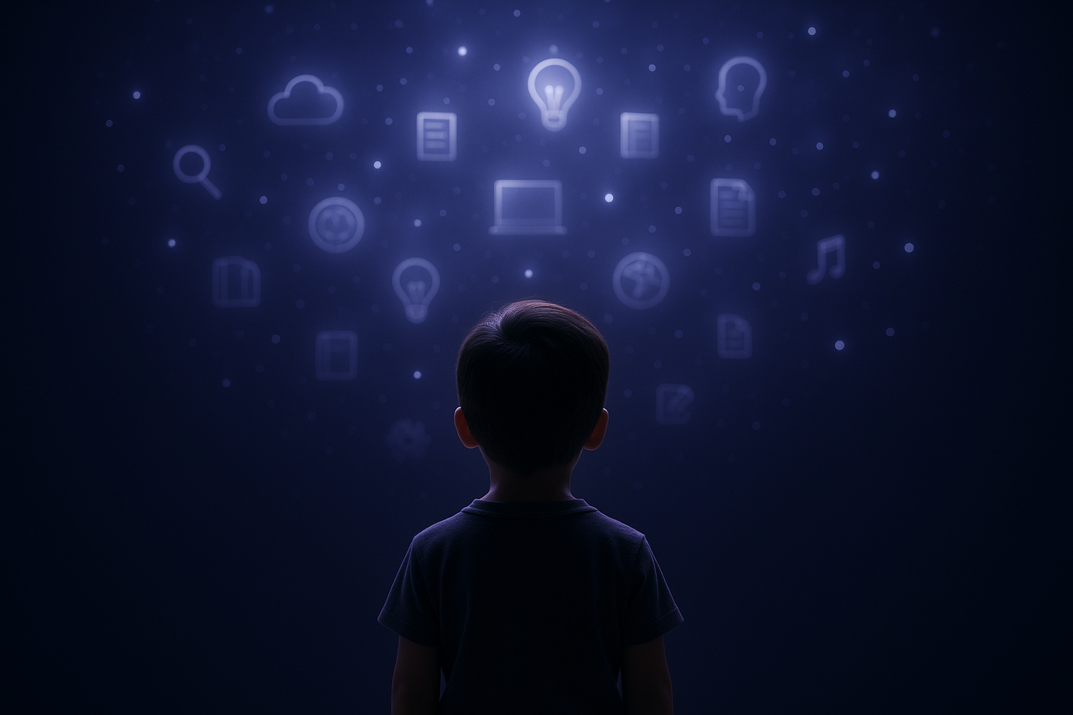 A learner surrounded by a universe of knowledge